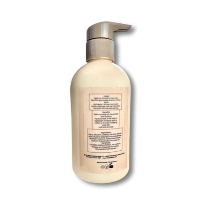 A bottle of rich, creamy body lotion with natural ingredients