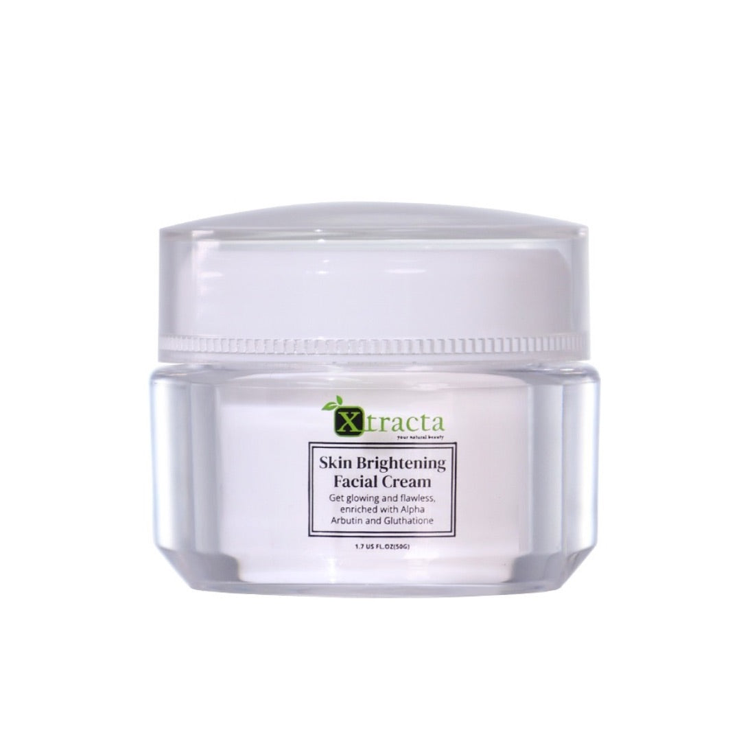 Natural skin brightening facial cream with quick-absorbing formula, perfect for achieving an even complexion and reducing dark